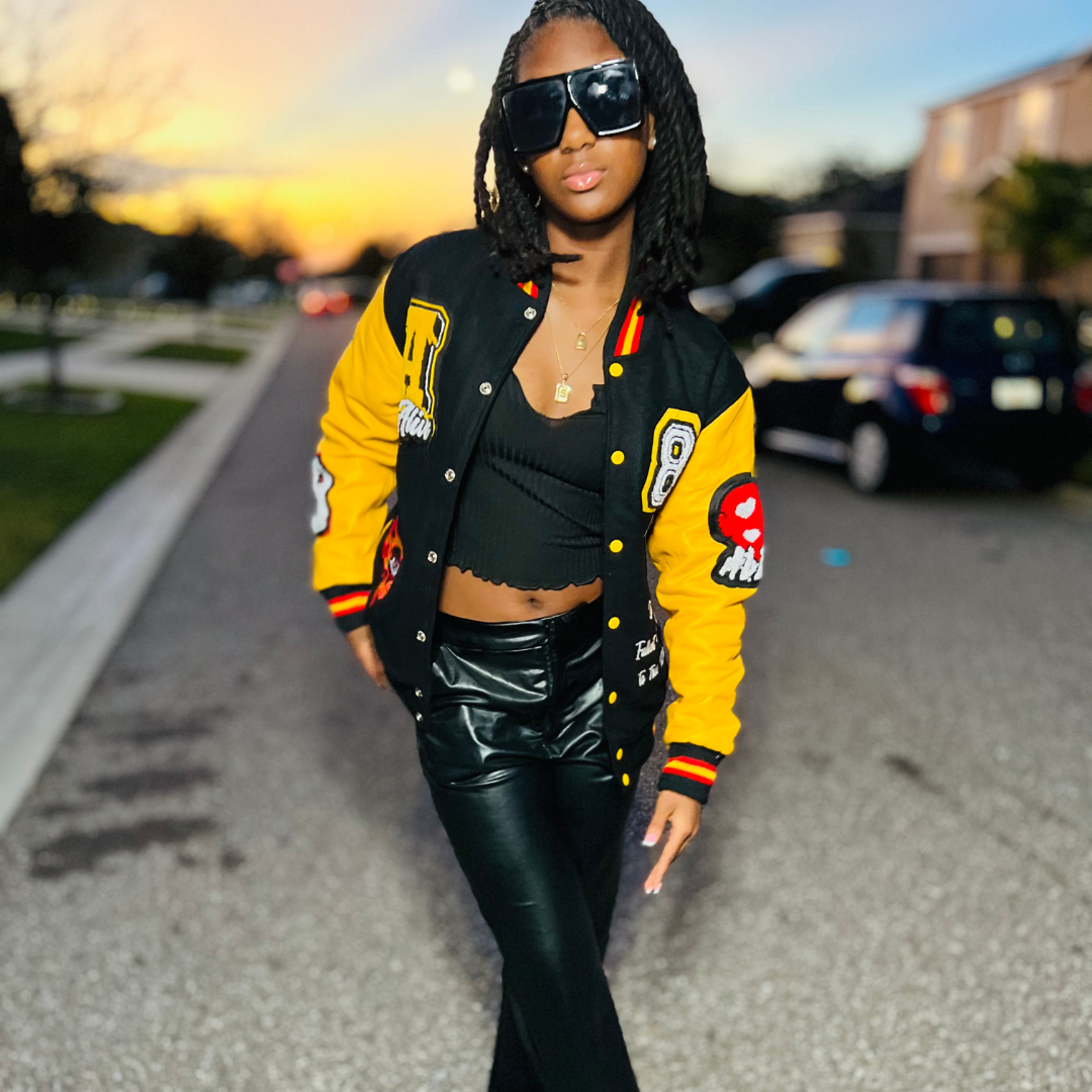 Black yellow varsity jacket hot sale