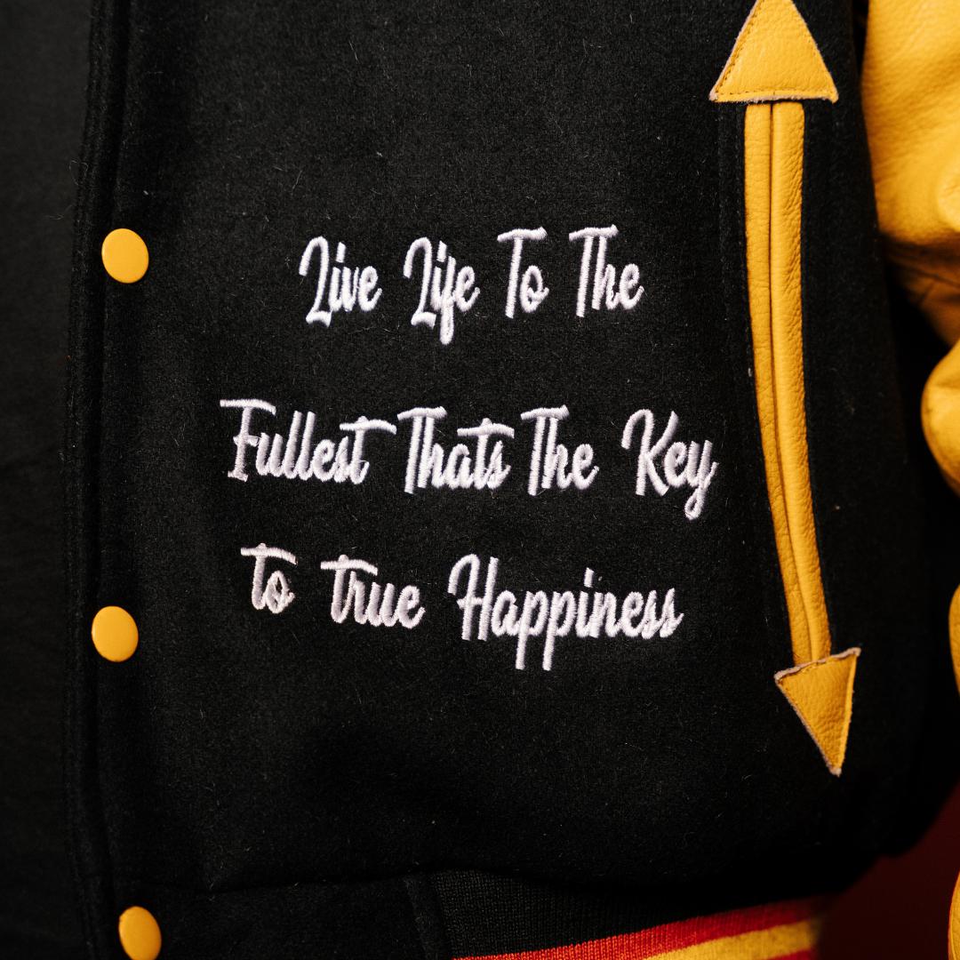 True Happiness Varsity Jacket - Black/Yellow/Red